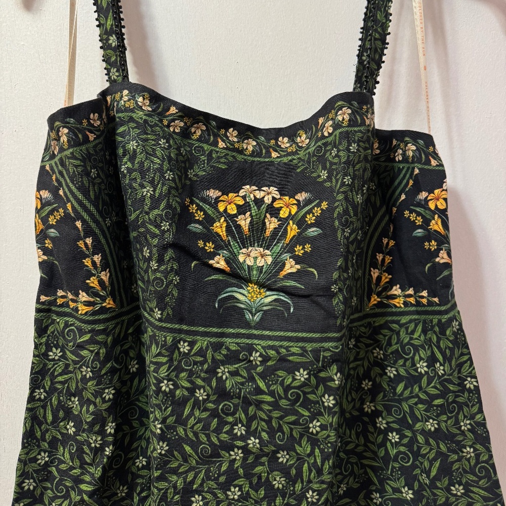 NWT Farm Rio XL Black Green Floral Beaded Maxi Dress